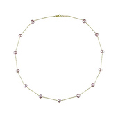 10K Yellow Gold Pink Freshwater Pearls on Rope Necklace