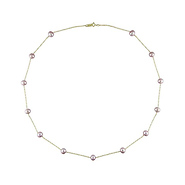 10K Yellow Gold Pink Freshwater Pearls on Rope Necklace