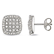Sterling Silver 1.00 CTW Diamond Ear Pin Earrings
