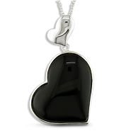 Sterling Silver 34mm Black Heart Onyx Pendant with Chain