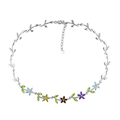 Sterling Silver 4 5/8ct TGW Marquise Amethyst, Blue Topaz, Citrine & Rhodolite & Marquise Peridot Flower Necklace