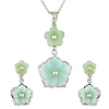 Sterling Silver Set of Green Aventurine & Blue Quartzite Flowers Earrings & Pendant with 18in Chain