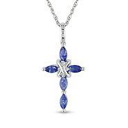 Sapphire 10K White Gold Cross Pendant Necklace for Ladies