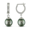 14K White Gold Drop Tahitian Pearls Huggie Stepcup Earrings