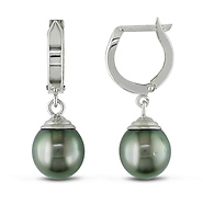 14K White Gold Drop Tahitian Pearls Huggie Stepcup Earrings