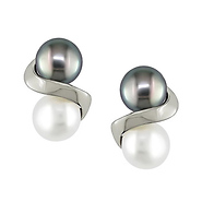 10K White Gold White & Black Freshwater Pearl Earrings