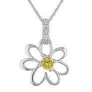10K White Gold 0.005 CTW Diamond & 1/6 CT TGW Citrine Flower Pendant with Chain
