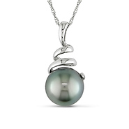 14K White Gold Black Tahitian Fashion Pearl Pendant with Chain