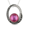 Sterling Silver 0.25 CTW Black & White Diamond Cranberry Freshwater Pearl Fashion Pendant with Chain