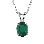 1.20 CT TGW 10K White Gold Synthetic Emerald Fashion Pendant with Chain