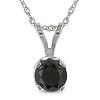14K White Gold 1.00 CT Black Diamond Solitaire Pendant with Chain