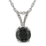 14K White Gold 1.00 CT Black Diamond Solitaire Pendant with Chain