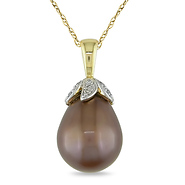 10K Yellow Gold 0.06 CTW Diamond & Chocolate Freshwater Pearl Fashion Pendant with Chain