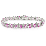 Sterling Silver 0.03 CTW Diamond & 18.75 CT TGW Synthetic Pink Sapphire Bracelet