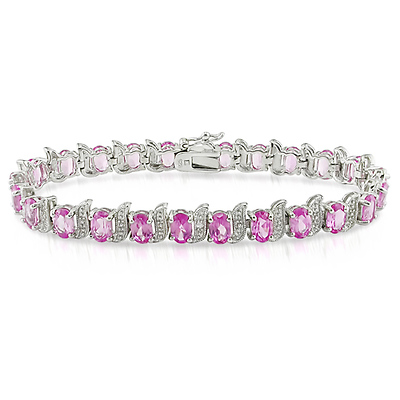 Sterling Silver 0.03 CTW Diamond & 18.75 CT TGW Synthetic Pink Sapphire Bracelet