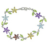 7-1/2in 6.25 CT TGW Silver Flower Bracelet w/ Marquise Multi Gemstones