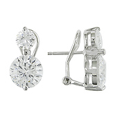 Silver 10mm & 6mm Round Cubic Zirconia Earrings with Omega backs for pierced ears