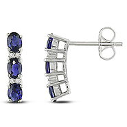 Sterling Silver 0.04 CTW Diamond & 1.50 CT TGW Synthetic Sapphire Ear Pin Earrings