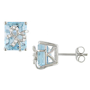 0.06 CTW Diamond & 5.50 CT TGW Blue Topaz - Sky Ear Pin Earrings Silver