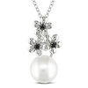 0.07 CTW Black Diamond 9 - 9.5 MM White Freshwater Pearl Fashion Pendant with Sterling Silver Chain