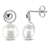 Spiraling Silver Black Diamond 9-9.5mm Freshwater Pearl Drop Earrings