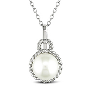 Sterling Silver 8.5 - 9 MM White Freshwater Pearl Fashion Pendant with Chain