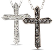 Black & White Diamond Reversible Sterling Silver Cross Pendant Necklace