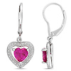 Sterling Silver Diamond & Synthetic Ruby Drop Heart Earrings