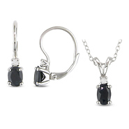 2 Piece set Black Sapphire Set Of Silver Leverback Earrings & Pendant w/ Chain,1-4/5ct TGW 0.10ct TDW