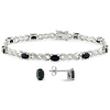 2 Piece set Black Sapphire -Silver Bracelet & Earrings, 5 CT TGW Diamond Accent .005