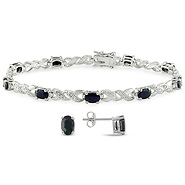 2 Piece set Black Sapphire -Silver Bracelet & Earrings, 5 CT TGW Diamond Accent .005