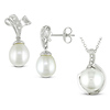 2pc Silver Set Of Freshwater Pearl & Diamond-Accent Earrings & Pendant w/ Chain
