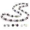 4pcs Set of 6-7mm White/Black/Grey Freshwater 18in Pearl Necklace w/ Silver Tone Fish Eye Clasp & 3 pairs of Silver Freshwater Button Pearl Stud Earrings