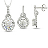 Sterling Silver Set Of Rd 1-1.5mm & 6-10mm White CZ 0Earrings & Pendant W/ Chain