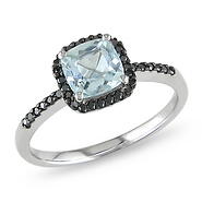 aquamarine and black diamond gold ring