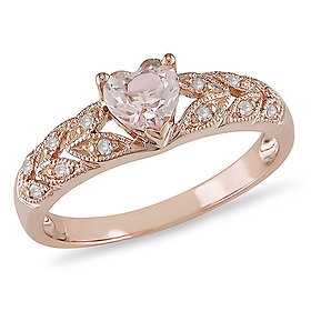 10K Rose Gold 0.50 CT TGW Morganite & Diamond Floral Ring