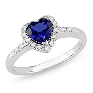 10K White Gold Diamond & 0.90 CT TGW Synthetic Sapphire Heart Ring