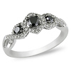 10K White Gold 0.50 CTW Black & White Diamond 3 Stone Ring