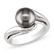 10K White Gold Black Tahitian Pearl Fashion Ring