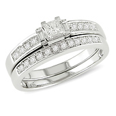 10K White Gold 0.33 CTW Princess Cut Diamond Bridal Set Ring