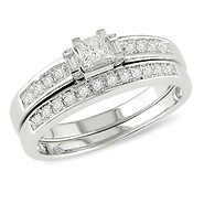 10K White Gold 0.33 CTW Princess Cut Diamond Bridal Set Ring