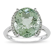 10K White Gold 0.06ct CTW & 4 CT TGW Green Amethyst Fashion Ring