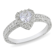 Sterling Silver Round Diamond 0.40 CTW & 0.60 CT TGW Synthetic White Sapphire Fashion Ring