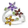 Sterling Silver w/ Garnet/Citrine/Blue Topaz/Amethyst/Peridot stones Flower Ring, prong set