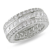 Sterling Silver 9ct TGW 3mm Square & 1.8mm Round Cubic Zirconia Fancy 8mm Wide Eternity Band