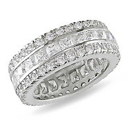 Sterling Silver 9ct TGW 3mm Square & 1.8mm Round Cubic Zirconia Fancy 8mm Wide Eternity Band