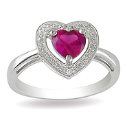 0.01 CTW Diamond & 1.00 CT TGW Synthetic Ruby Heart Ring Silver
