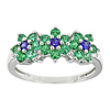 0.01 CTW Diamond & 5/8 CT TGW Synthetic Sapphire Synthetic Emerald Flower Ring Silver