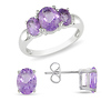3.80 CT TGW 6x4 - 8x6mm Amethyst Set Of Silver Ring & Earring