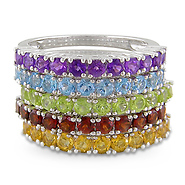 Set Of 5 Silver Rings 3.50 CT TGW Rd 2.5mm Garnet, Peridot, Sky BT, Citrine, & Amethyst